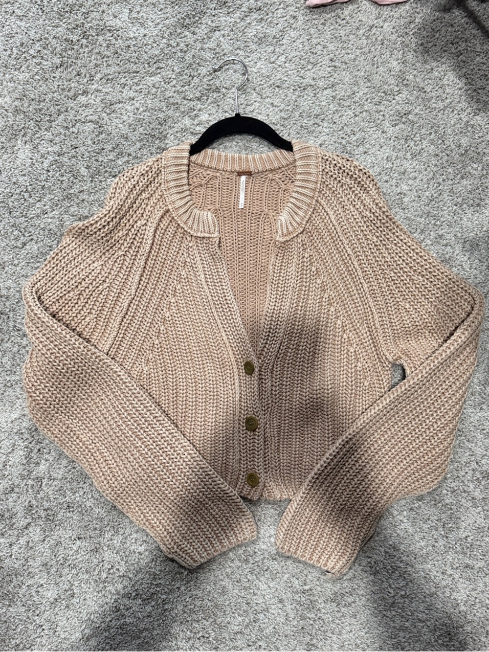 Free People Cropped Chunky Button Cardigan - Beige